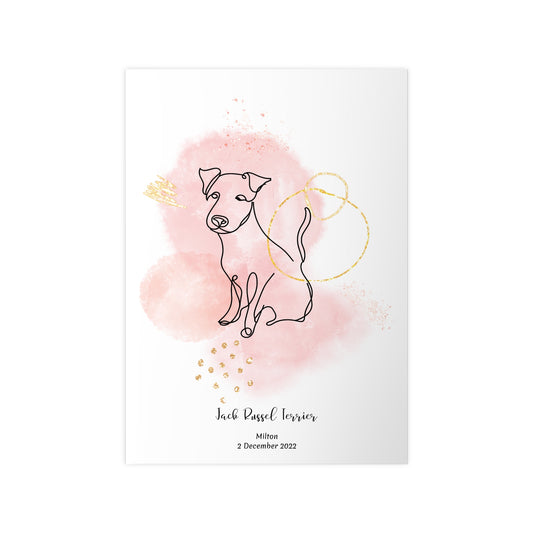 Minimalistisk rosa poster med Jack Russel Terrier, personlig design från Colorful Pets.