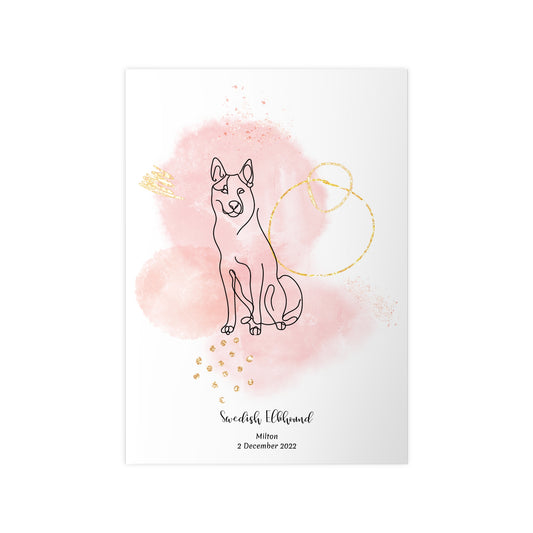 Minimalistisk rosa poster med Jämthund, personlig design från Colorful Pets.