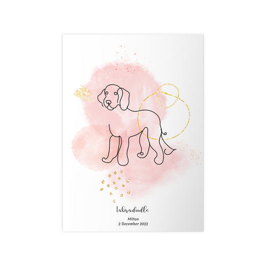 Minimalistisk rosa poster med Labradoodle, personlig design från Colorful Pets.
