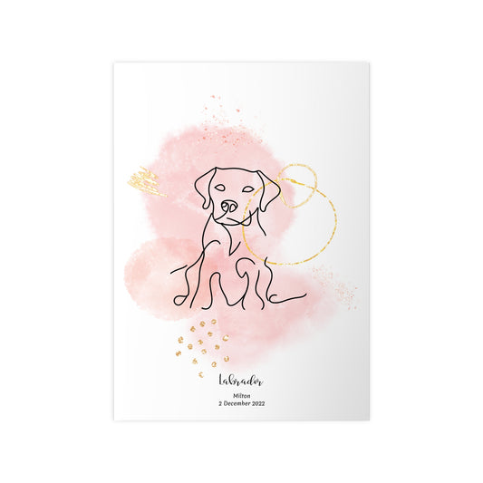 Minimalistisk rosa poster med Labrador, personlig design från Colorful Pets.