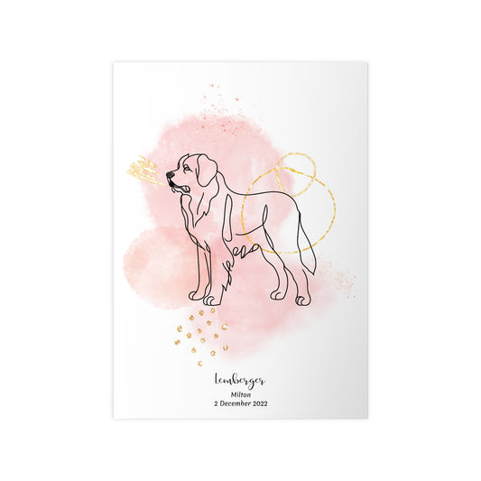 Minimalistisk rosa poster med Leonberger, personlig design från Colorful Pets.