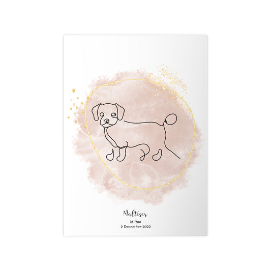 Minimalistisk beige poster med Malteser, personlig design från Colorful Pets.