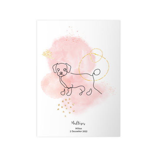 Minimalistisk rosa poster med Malteser, personlig design från Colorful Pets.