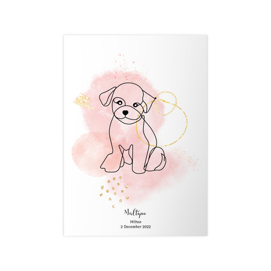 Minimalistisk rosa poster med Maltipoo, personlig design från Colorful Pets.