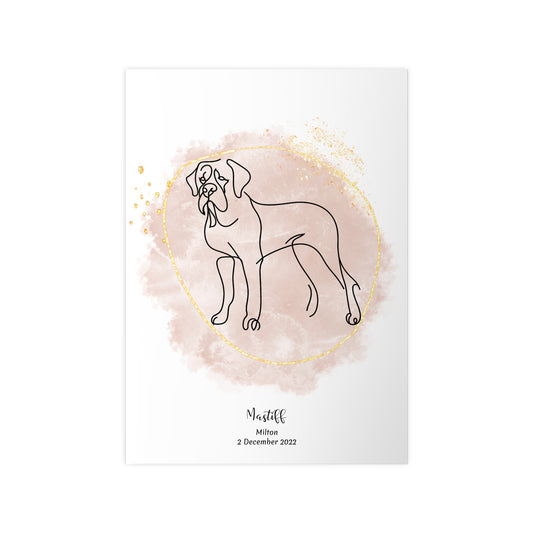 Minimalistisk beige poster med Mastiff, personlig design från Colorful Pets.