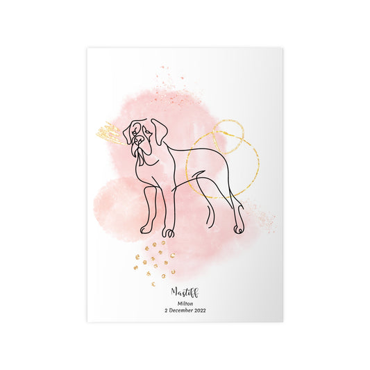 Minimalistisk rosa poster med Mastiff, personlig design från Colorful Pets.