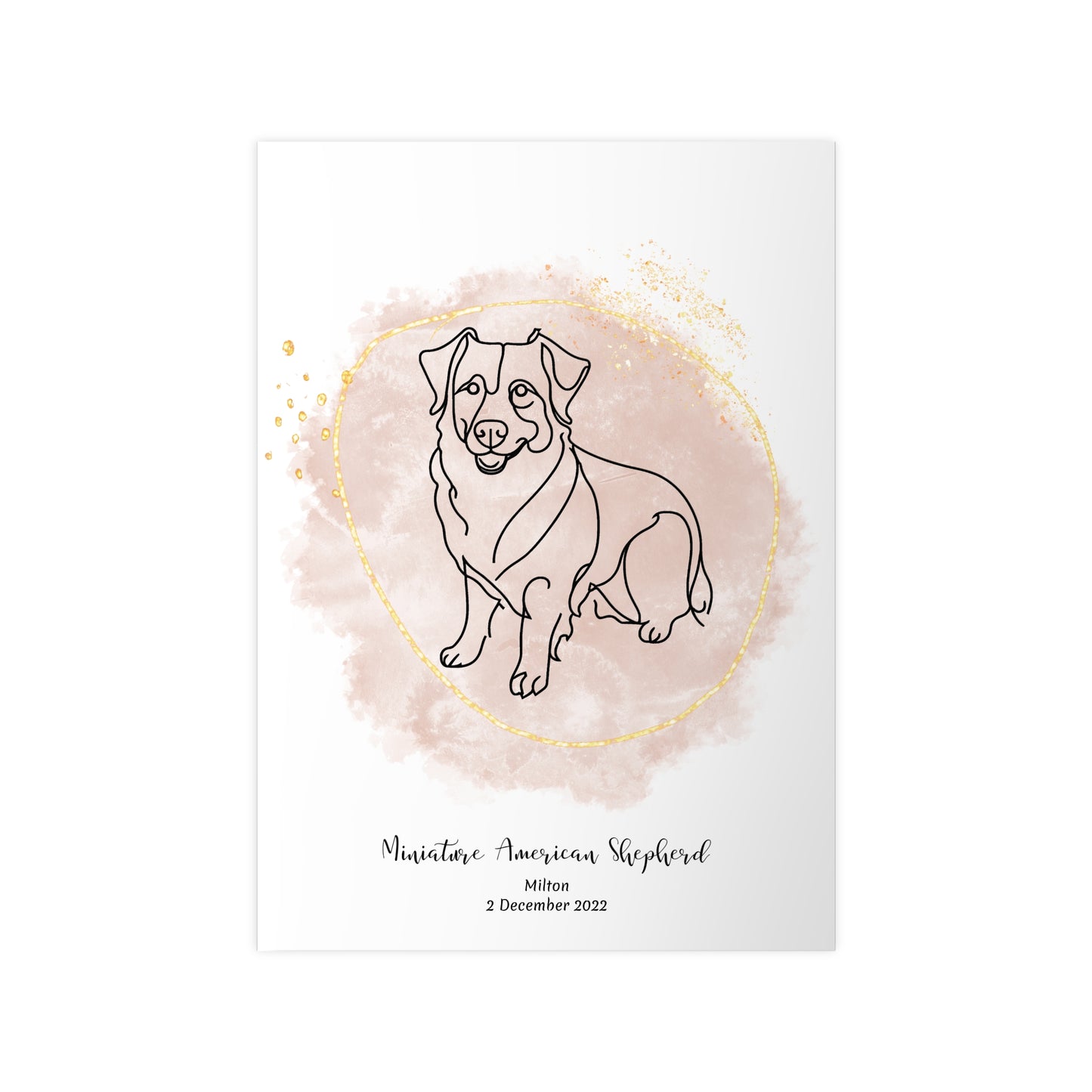 Minimalistisk beige poster med Miniature American Shepherd, personlig design från Colorful Pets.