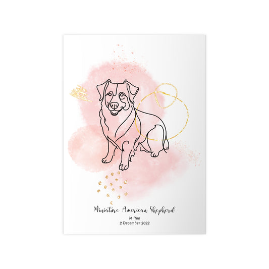 Minimalistisk rosa poster med Miniature American Shepherd, personlig design från Colorful Pets.
