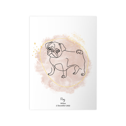 Minimalistisk beige poster med Mops, personlig design från Colorful Pets.