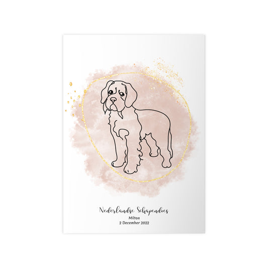 Minimalistisk beige poster med Nederlandse Schapendoes, personlig design från Colorful Pets.