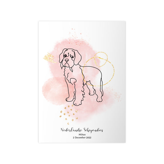 Minimalistisk rosa poster med Nederlandse Schapendoes, personlig design från Colorful Pets.