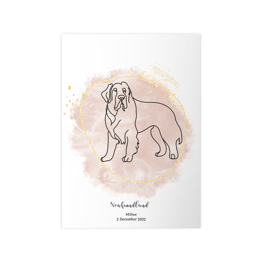 Minimalistisk beige poster med Newfoundland, personlig design från Colorful Pets.