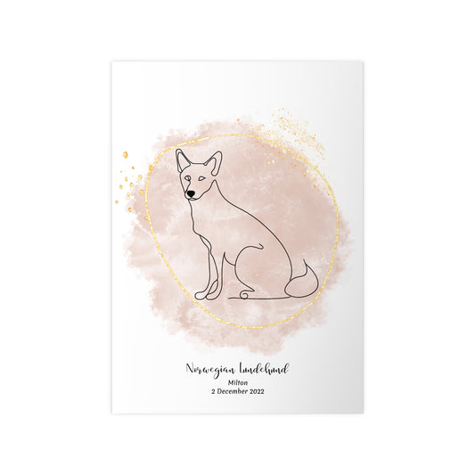 Minimalistisk beige poster med Norwegian Lundehund, personlig design från Colorful Pets.