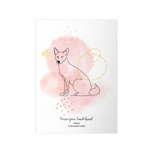 Minimalistisk rosa poster med Norwegian Lundehund, personlig design från Colorful Pets.