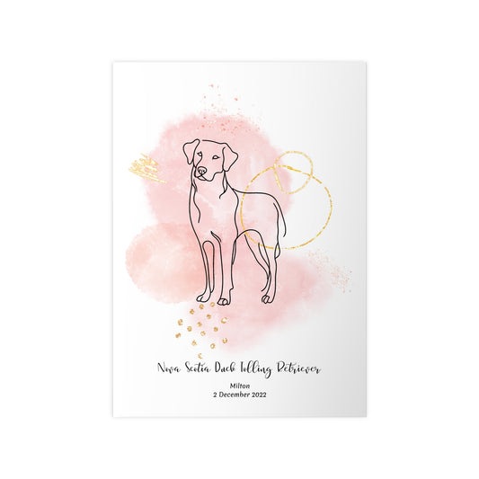 Minimalistisk rosa poster med Nova Scotia Duck Tolling Retriever, personlig design från Colorful Pets.