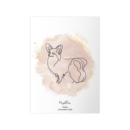 Minimalistisk beige poster med Papillon, personlig design från Colorful Pets.