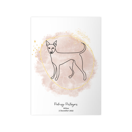 Minimalistisk beige poster med Podengo Portugues, personlig design från Colorful Pets.