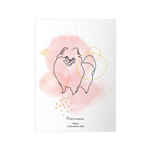 Minimalistisk rosa poster med Pomeranian, personlig design från Colorful Pets.