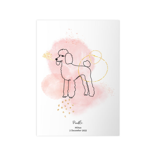 Minimalistisk rosa poster med Pudel, personlig design från Colorful Pets.