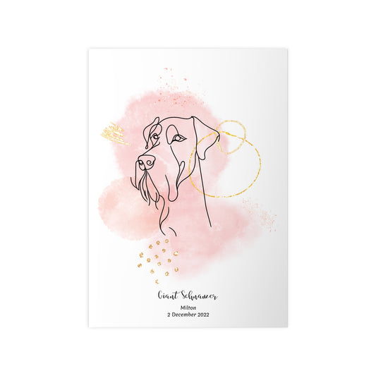 Minimalistisk rosa poster med Riesenschnauzer, personlig design från Colorful Pets.