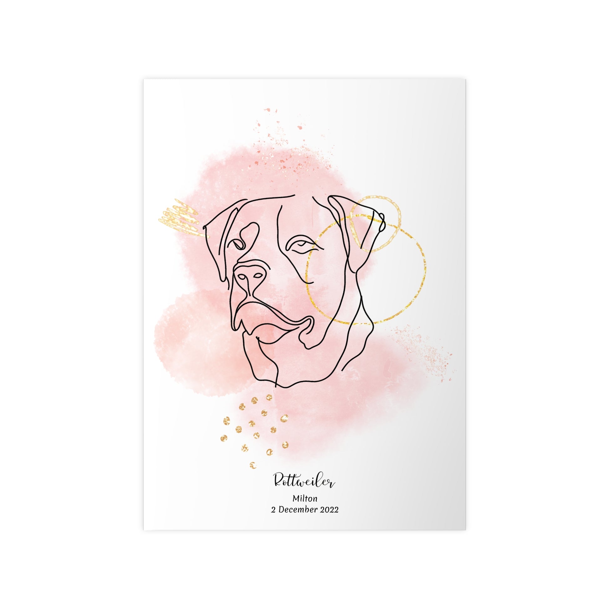 Minimalistisk rosa poster med Rottweiler, personlig design från Colorful Pets