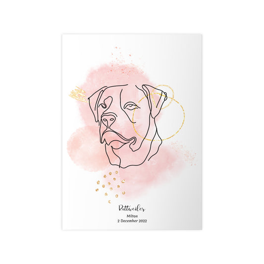 Minimalistisk rosa poster med Rottweiler, personlig design från Colorful Pets