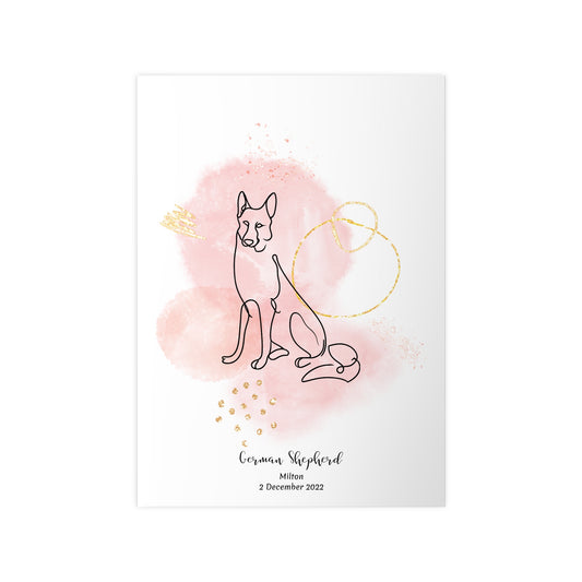 Minimalistisk rosa poster med Schäfer, personlig design från Colorful Pets.