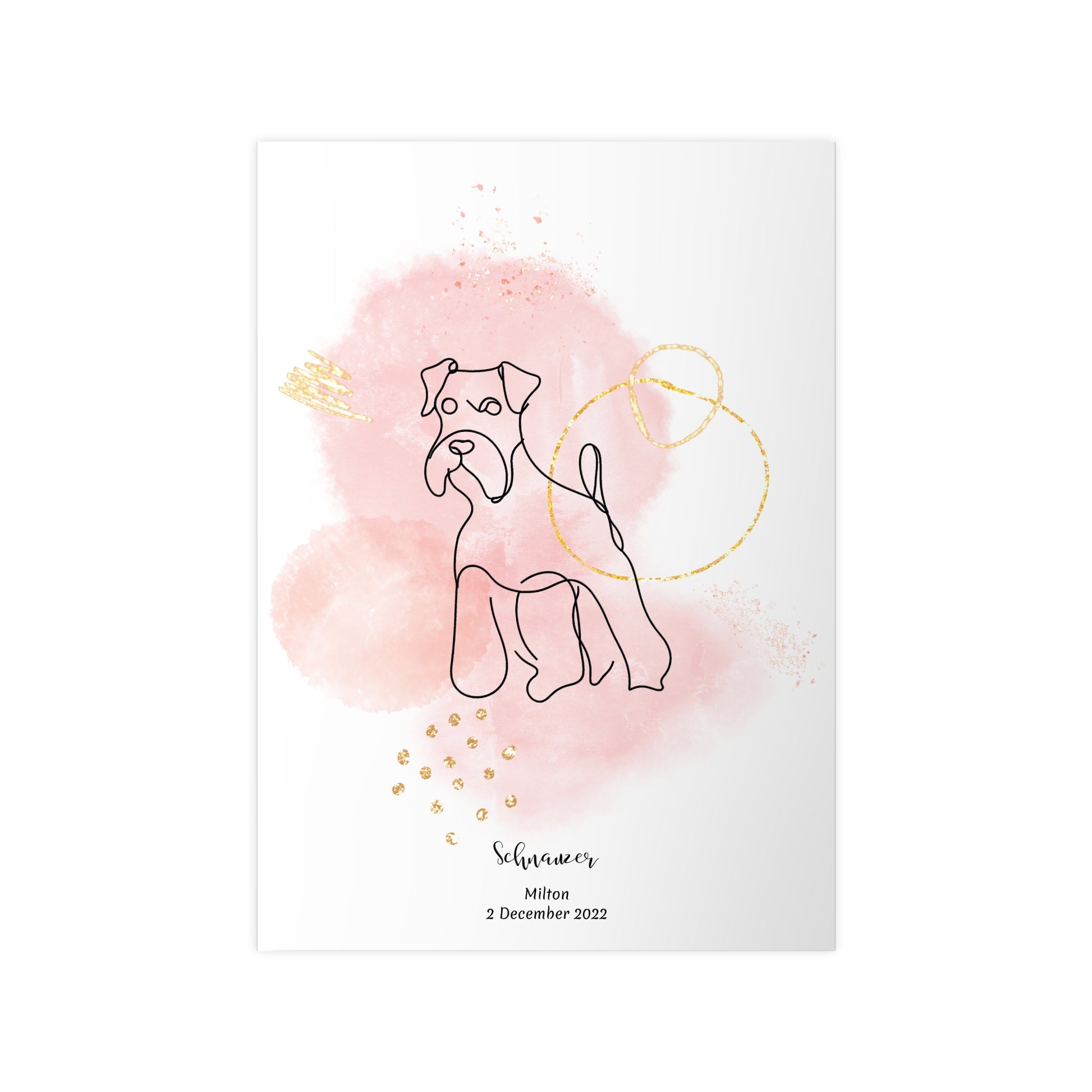 Minimalistisk rosa poster med Schnauzer, personlig design från Colorful Pets.