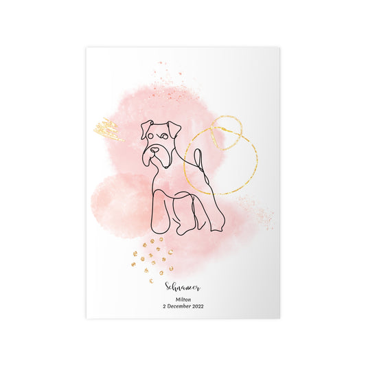 Minimalistisk rosa poster med Schnauzer, personlig design från Colorful Pets.