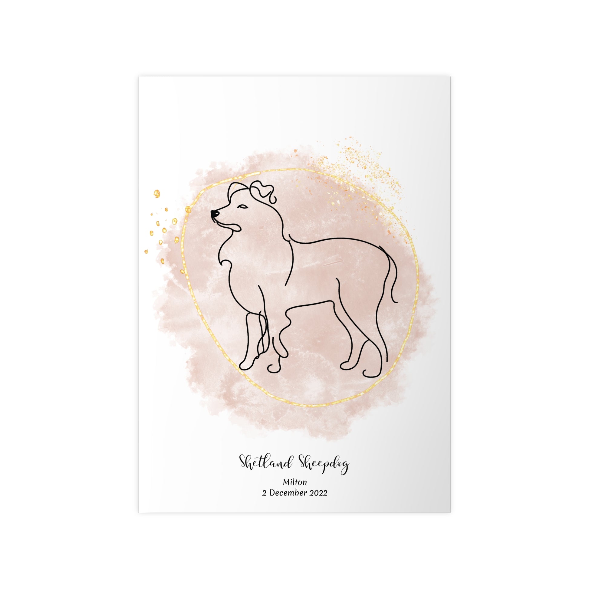 Minimalistisk beige poster med Shetland Sheepdog, personlig design från Colorful Pets.
