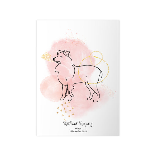 Minimalistisk rosa poster med Shetland Sheepdog, personlig design från Colorful Pets.