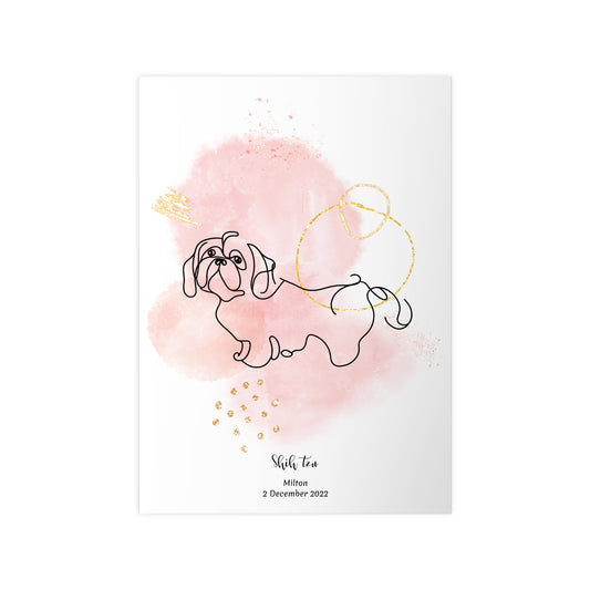 Minimalistisk rosa poster med Shih tzu, personlig design från Colorful Pets.