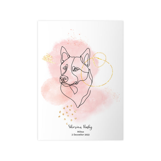 Minimalistisk rosa poster med Siberian Husky, personlig design från Colorful Pets.