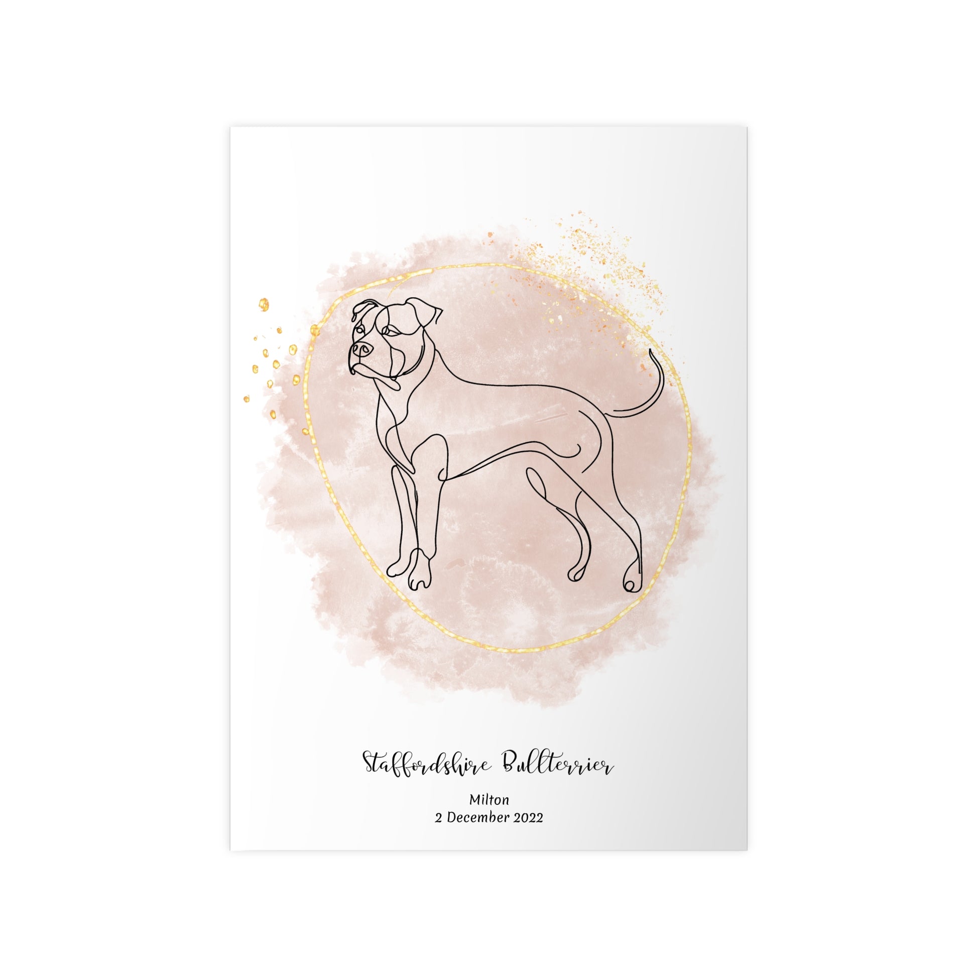 Minimalistisk beige poster med Staffordshire Bullterrier, personlig design från Colorful Pets.