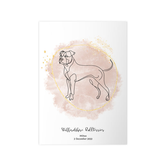 Minimalistisk beige poster med Staffordshire Bullterrier, personlig design från Colorful Pets.