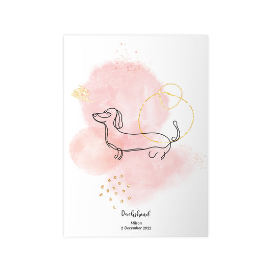 Minimalistisk rosa poster med Tax, personlig design från Colorful Pets.