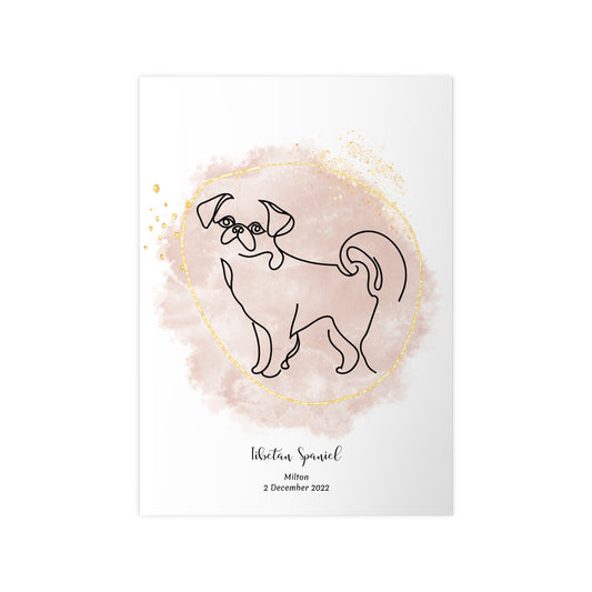 Minimalistisk beige poster med Tibetansk Spaniel, personlig design från Colorful Pets.