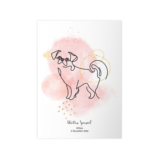 Minimalistisk rosa poster med Tibetansk Spaniel, personlig design från Colorful Pets.