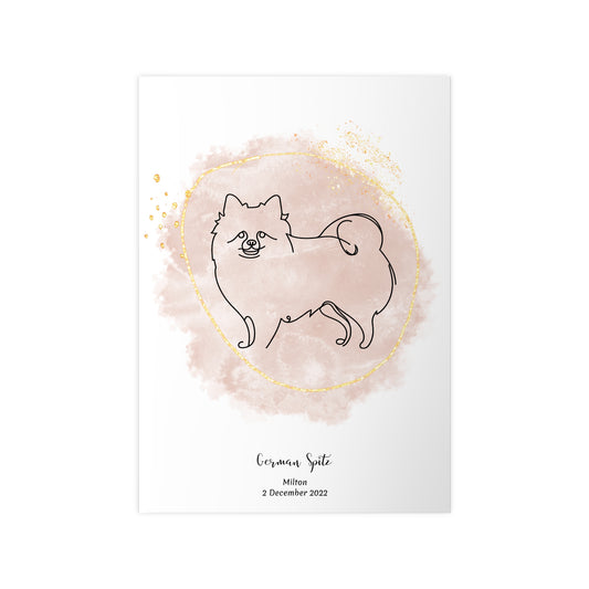 Minimalistisk beige poster med Tysk Spets, personlig design från Colorful Pets.