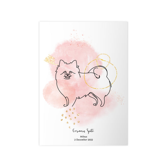 Minimalistisk rosa poster med Tysk Spets, personlig design från Colorful Pets.