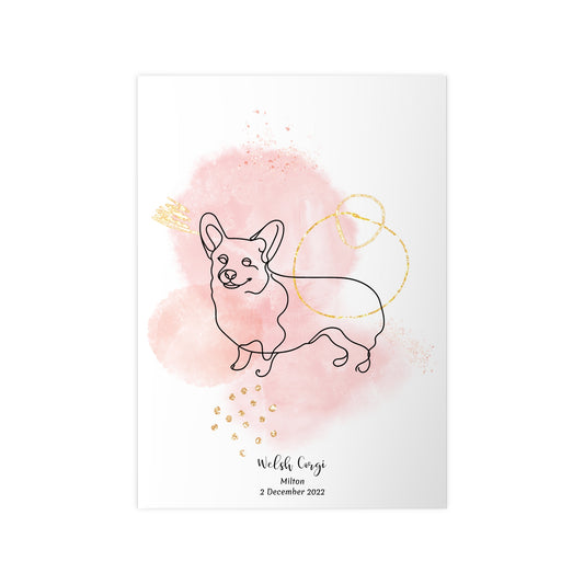 Minimalistisk rosa poster med Welsh Corgi, personlig design från Colorful Pets.