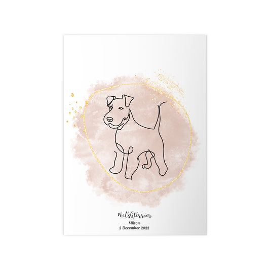 Minimalistisk beige poster med Welshterrier, personlig design från Colorful Pets.