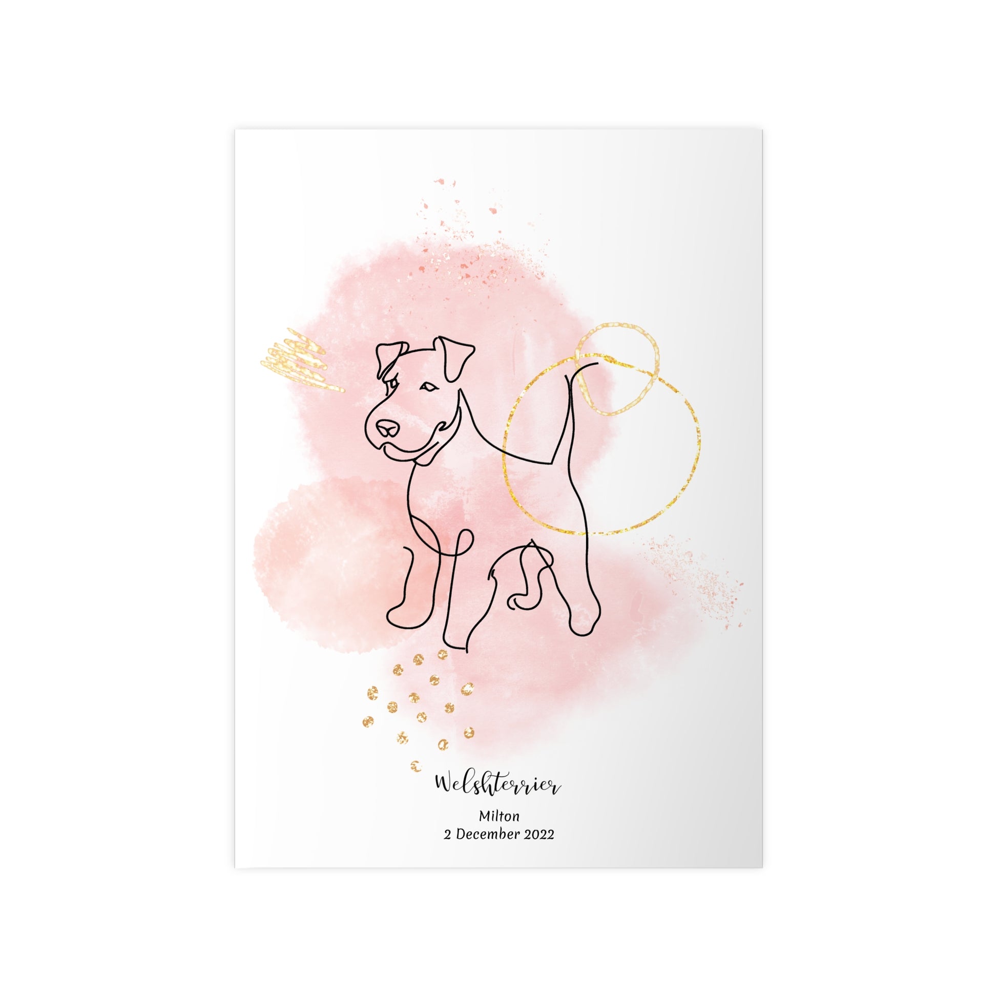 Minimalistisk rosa poster med Welshterrier, personlig design från Colorful Pets.