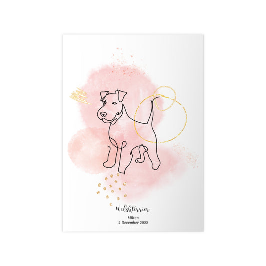 Minimalistisk rosa poster med Welshterrier, personlig design från Colorful Pets.