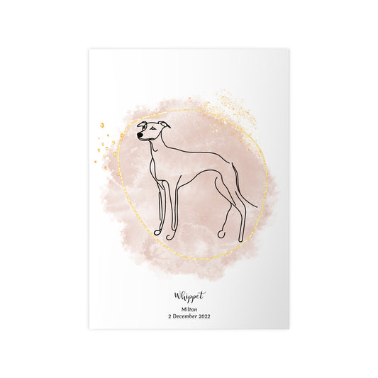 Minimalistisk beige poster med Whippet, personlig design från Colorful Pets.