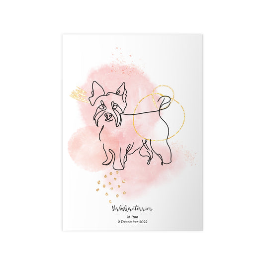 Minimalistisk rosa poster med Yorkshireterrier, personlig design från Colorful Pets.